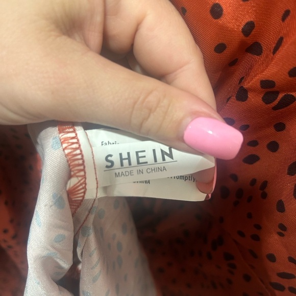 SHEIN size Large orange and black polka dot dress, long sleeve, button up front - Picture 8 of 8